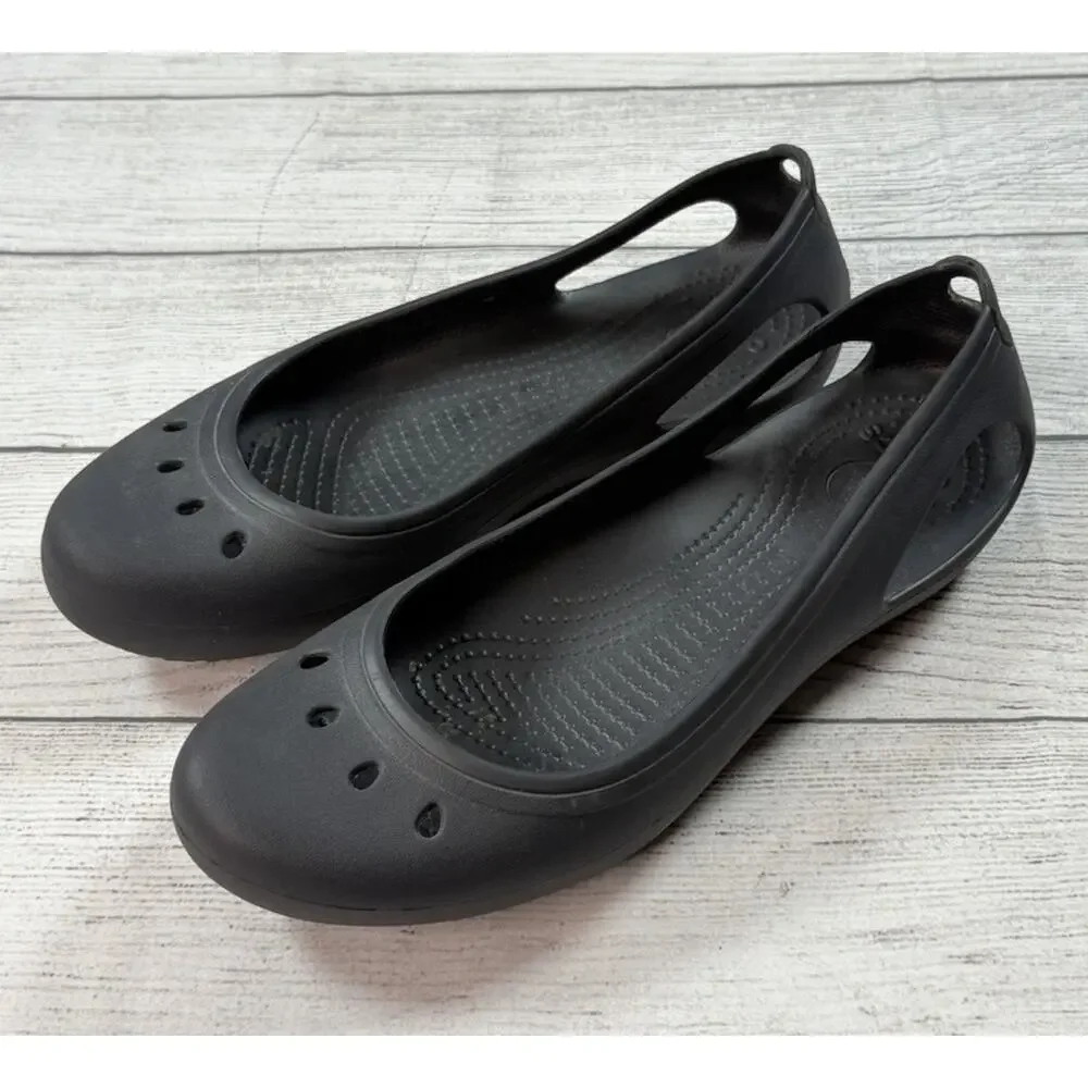 Crocs Women’s Kadee Comfort Flats Slip On Cutouts Black Size 11 - Picture 1 of 3